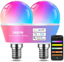 LEPRO BP1-2 E14 LED-izzó Bluetooth- és Wi-Fi-kapcsolattal, 470 lm, 2 db-os csomag (BP1-2)
