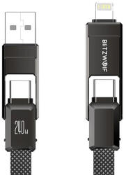 BlitzWolf BW-HDC7 4 az 1-ben USB-C+USB+Lightning kábel, 240W, 1.2m (fekete) - kontaktor