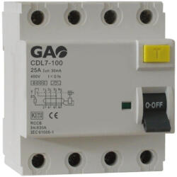 GAO Fi relé 4P 25A 30mA, 230V~ , fehér (GAO 5933H)