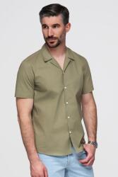 OMBRE OMBRE, Rövid ujjú pamut ing, olívazöld, 2XL (OM-SHSS-0168-OLIVE-XXL)