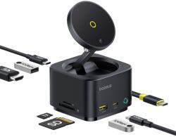 Baseus Dokkolóállomás Baseus MagPro Series 7-in-1, mágneses vezeték nélküli töltés 15W, 4K HDMI, 2x USB-A, 1x UBS-C, 1x TF/SD, 1x PD, fekete