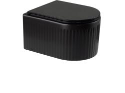 INVENA Set wc suspendat cu riflaje 3D negru mat, tornado cu capac softclose inclus, GLAMOUR Invena (CE-72-005-L)