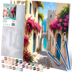 Massido Set pictură pe numere, Massido, model peisaj urban, 40 x 50 cm, multicolor, pânză numerotată, vopsele pe bază de apă, cu pensule, agățători de perete și elemente de prindere