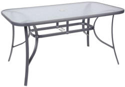 ST Leisure Equipment Masă, ST Leisure Equipment, GREGORY, 140×80×72 cm, gri, 6 persoane, dreptunghiulară, cu cadru metalic, cu blat din sticlă de 5 mm, cu orificiu pentru umbrelă