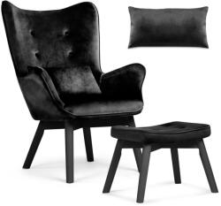 Sofotel Fotoliu cu suport pentru picioare, Sofotel Norse, negru, cu suport pentru picioare, design wingback (cu aripi), tapițat, fag, picioare cu fetru pe dedesubt, pernă cu husă detașabilă, stil scandinav