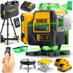 Humberg Nivelă laser, Humberg HM-171, negru/galben, 16 linii, fascicul verde, rază 50 m, auto-nivelare, IP54, cu telecomandă, în geantă de transport, cu trepied, cu acumulator, 2 × Li-Ion 12 V, 1800 mAh
