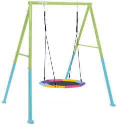 Intex Leagăn tip cuib de grădină, INTEX, verde/albastru, diametru: 102 cm, cadru din oțel, rezistent la apă, înălțime reglabilă a frânghiei, căptușit, capacitate maximă: 100 kg, rotund (44111) Leagan
