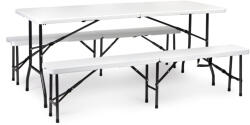 MultiGarden Set tip berărie, MultiGarden NZK-180S + 2 buc. BK-180, alb, 180 cm, pliabil, cadru din oțel, suprafață din plastic HDPE, 3 buc. , masă și 2 bănci, pentru 8 persoane