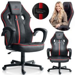 Sofotel Scaun gaming, Sofotel Master, negru/roșu, înălțime șezut 33-45 cm, roți cauciucate, cu pernă pentru cap, sarcină maximă 120 kg