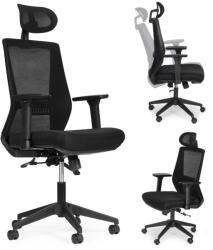 ModernHOME Scaun de birou, ModernHome 3219, negru, 111-127 cm, reglaj pe înălțime, cu spătar din plasă, cu tetieră, bază cromată, role cauciucate, mecanism de balans, capacitate de încărcare: 120 kg