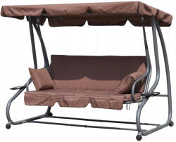 MultiGarden Balansoar de grădină, MultiGarden G2025-B, maro, 200 x 164 x 120 cm, 3 persoane, cadru din oțel, copertină reglabilă, cu saltea și 2 perne, transformabil în pat, sarcină maximă: 300 kg