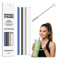 Berdsen Set paie, Berdsen, 4 buc, albastru/gri/negru/transparent, 29, 5 cm, reutilizabile, fără BPA, lavabile la mașina de spălat vase, cu perie de curățare