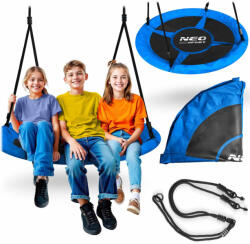 Neo-Sport Leagăn tip cuib, Neo-Sport Swingo, negru/albastru, diametru: 115 cm, rezistent la apă, înălțime coardă reglabilă: 137-179 cm, cadru din oțel, căptușit, poliester Oxford 600D, capacitate de încărcare:  Leagan