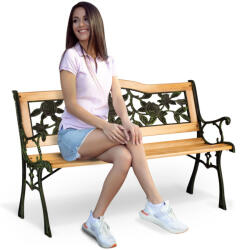 Sofotel Bancă de grădină, Sofotel Gardi Rose, cu model de trandafiri, 123, 5 x 74 x 48 cm, stil de parc, cu spătar, lemn lăcuit, cadru din fontă, pentru 2 persoane