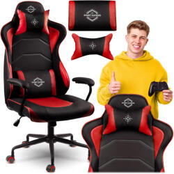 Sofotel Scaun gaming, Sofotel Katarina, roșu, 41-48 cm, înălțime reglabilă, funcție de balans, piele ecologică, roți cauciucate, cu pernă lombară și tetieră