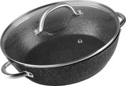 Magic home Cratiță, MagicHome Black Marble Line, 26 cm, 2, 8 l, negru, cu capac, antiaderentă, strat de marmură în 3 straturi, bază pentru inducție, compatibilă cu mașina de spălat vase