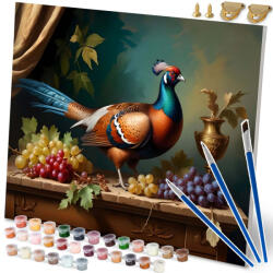 Massido Set pictură după numere, Massido, motiv fazan, 40 x 50 cm, multicolor, bază din pânză, cu pensule și vopsele acrilice, cu agățători pentru perete