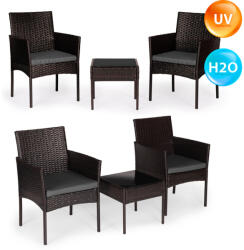 MultiGarden Set mobilier de grădină, MultiGarden ESO-F368-2-4, maro închis, ratan, rezistent la intemperii, 3 piese, masă 42 x 42 cm, 2 scaune, cadru din oțel, blat de masă din sticlă securizată 5 mm, cu perne