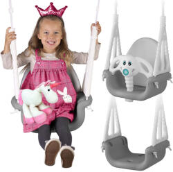Ricokids Leagăn pentru copii, Ricokids, gri/alb, model cu elefant, înălțime reglabilă a corzilor: 130-160 cm, convertibil, greutate maximă suportată: 30 kg, dreptunghiular Leagan