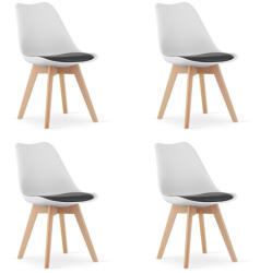  Scaun de dining, Mark-ATTY16, 4 buc, alb/negru, 81, 5 x 43 x 47 cm, șezut din polipropilenă, picioare din lemn de fag, căptușit