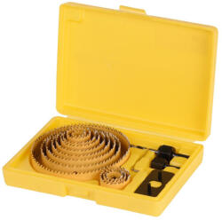 Strend Pro Set carote bimetalice, Strend Pro CHS 6016, 16 buc, diametru: 1, 9-12, 7 cm, cu ax (mandrină), cheie imbus, burghiu de centrare, pentru metal, lemn, plastic