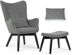 Sofotel Fotoliu cu taburet, Sofotel Norse, gri/negru, cu suport pentru picioare, design cu aripi, tapițat, fag, picioare cu fetru, pernă cu husă detașabilă, stil scandinav