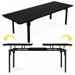 MultiGarden Masă de grădină, MultiGarden SAE-180-1, negru, 240-180 x 89, 5 cm, înălțime: 77, 5 cm, blat din plastic HDPE, cadru din oțel vopsit în câmp electrostatic, extensibilă, pentru 12 persoane, capacitate d