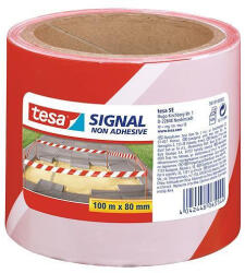 tesa Bandă de semnalizare, Tesa Signal, roșu/alb, 8 cm x 100 m, neadezivă, rezistentă la UV (3 luni), rezistentă la zgârieturi, pentru marcarea obstacolelor și zonelor periculoase