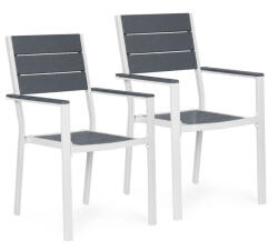 MultiGarden Scaun de grădină, MultiGarden YC-051KD-4-5, alb/gri închis, 54, 5 x 52 x 89 cm, cadru din oțel, șezut și spătar din HDPE, capacitate 150 kg, set de 2 bucăți