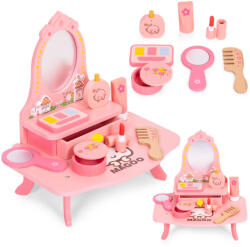 ECOTOYS Măsuță de toaletă pentru copii, ECOTOYS HM262160, 30 x 31 x 21, 5 cm, roz, din lemn, cu oglindă, cu sertar, cu 7 accesorii de joacă, de la 3 ani