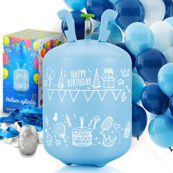 Ricokids Heliu pentru umflarea a 30 de baloane, Ricokids, albastru, butelie de heliu de 0, 2 m³, cu 30 de baloane în culori asortate, panglică de 40 m, butelie de unică folosință, portabilă, cu reductor de pre