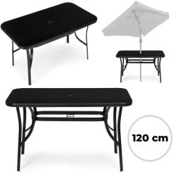 MultiGarden Masă de grădină, MultiGarden SC-094-120-1, negru, 120 x 70 cm, înălțime: 71 cm, blat din sticlă securizată, cadru din oțel vopsit în câmp electrostatic, orificiu pentru umbrelă (4, 5 cm), capacitate: 