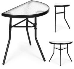 MultiGarden Masă de grădină, MultiGarden SC-090, neagră, 70 x 43 cm, înălțime: 64 cm, semicirculară, blat din sticlă securizată, cadru din oțel vopsit în câmp electrostatic