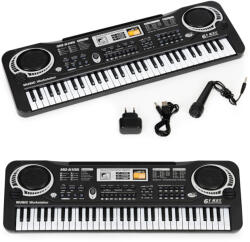 MULTISTORE Sintetizator pentru copii, Multistore HC158194, negru, 54 x 17, 5 x 6, 5 cm, cu 61 de clape, cu microfon, cu adaptor și cablu USB, înregistrare/redare, 2 moduri de învățare, 16 tonuri