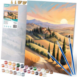 Massido Set pictură pe numere, Massido, model peisaj, 40 x 50 cm, multicolor, pânză numerotată, vopsea pe bază de apă, cu pensule și vopsele numerotate, cu agățători de perete