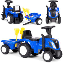 MULTISTORE Vehicul ride-on, Multistore 658T, tractor New Holland, albastru, 88 x 27 x 43 cm, cu claxon pe volan și sunet de pornire, cu remorcă, cu protecție anti-răsturnare, de la 12 luni, capacitate de încărca
