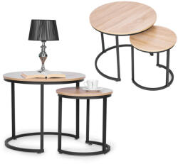 ModernHOME Set de măsuțe de cafea, ModernHome PJJCT0111, diametru 60 și 40 cm, rotund, înălțime: 52 și 44 cm, cadru metalic, blat din PAL laminat, set 2 piese Masa de cafea