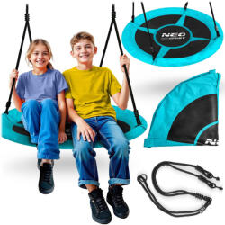 Neo-Sport Leagăn tip cuib, Neo-Sport Swingo, negru/turcoaz, diametru: 105 cm, rezistent la apă, înălțime reglabilă a corzilor: 137-179 cm, cadru din oțel, căptușit, poliester Oxford 600D, capacitate de încărcar Leagan