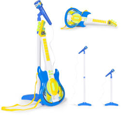 MULTISTORE Chitară pentru copii, Multistore HC342076, albastră, 57 x 22 cm, cu microfon, cu stativ reglabil 57-97 cm, conexiune MP3, cu baterii (2 × AA, neincluse), recomandat de la 3 ani