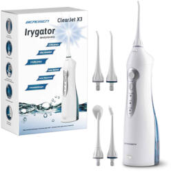 Berdsen Irigator bucal cu acumulator, Berdsen ClearJet X3, alb, 3 moduri, 150 ml, număr de impulsuri: 1400/min, maximum 6, 2 bar, cap 360°, IPX7 rezistent la apă Irigator oral