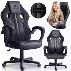 Sofotel Scaun gaming, Sofotel Master, negru, înălțime șezut 33-45 cm, roți cauciucate, cu pernă pentru cap, greutate maximă suportată 120 kg