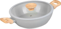Magic home Cratiță, MagicHome Harmony, 26 cm, 2, 8 l, gri deschis, plată, cu capac de sticlă, ceramică, antiaderentă, bază pentru inducție, cu mânere cu aspect de lemn