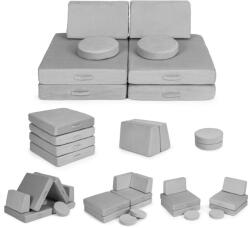 ECOTOYS Fotoliu modular pentru copii, ECOTOYS TMSRT-14, gri, 8 module, husă detașabilă și lavabilă, spumă, transformabil în canapea, puf, saltea, greutate maximă suportată: 120 kg, pentru 2 copii