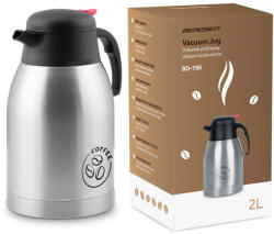 Berdsen Cană termică, Berdsen BD-780, 2000 ml, argintiu, oțel inoxidabil, cu perete dublu, pentru băuturi calde și reci, menține temperatura 12 ore, pentru cafea