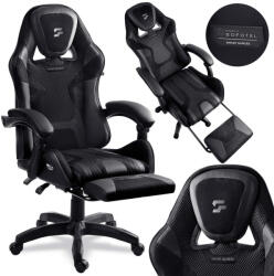 Sofotel Scaun de gaming, Sofotel Specter, negru, înălțime șezut 42-52 cm, roți cauciucate, cu suport pentru picioare, înclinabil, cu pernă pentru cap, capacitate 120 kg