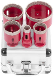 Strend Pro Set de carote diamantate, Strend Pro Premium DCB11S5, roșu, diametre: 20, 35, 45, 55, 72 mm, filet: M14, pentru plăci ceramice și placări din piatră, în geantă de transport