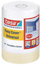 tesa Bandă de mascare și folie de protecție, Tesa Pro Easy Cover Universal, transparentă, 55 cm x 33 m, cu bandă adezivă, folie HDPE, pentru podele, mobilier, pereți