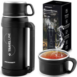 Berdsen Termos, Berdsen BD-781, 1500 ml, negru, oțel inoxidabil, cu perete dublu, pentru băuturi calde și reci, menține temperatura 12 ore