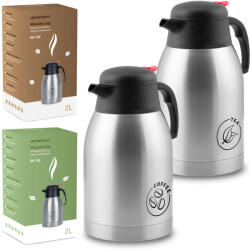 Berdsen Set carafe termice, Berdsen BD-780, 2 x 2000 ml, 2 buc, argintiu, oțel inoxidabil, cu perete dublu, pentru băuturi calde și reci, menține temperatura 12 ore, pentru cafea și ceai