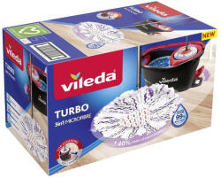 Vileda Set mop, Vileda Turbo 3 în 1, coadă telescopică max. 125 cm, microfibră, găleată cu pedală, îndepărtare 99% bacterii cu apă (2211711A)